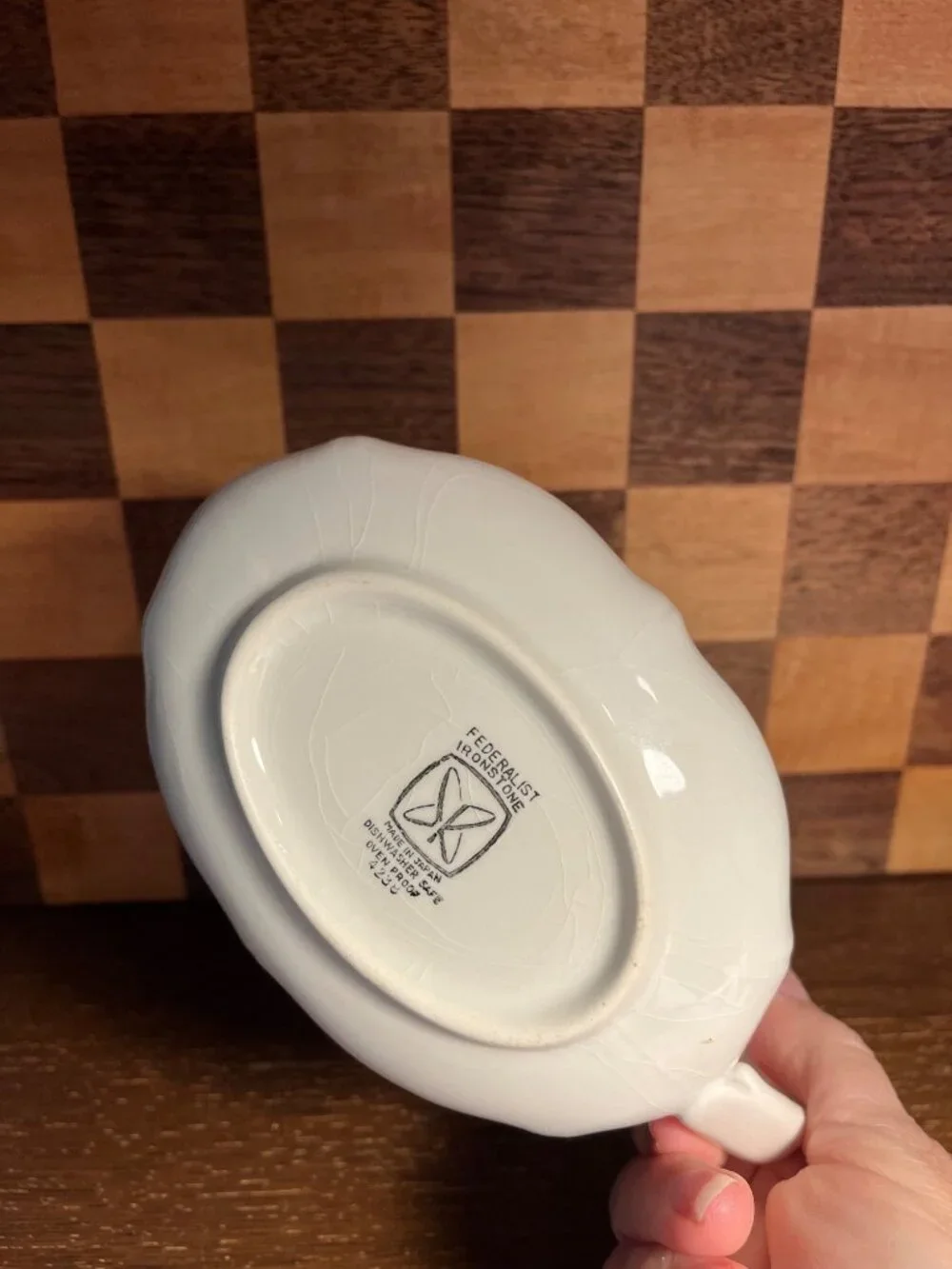 Federalist Ironstone Gravy Boat A644, crazing